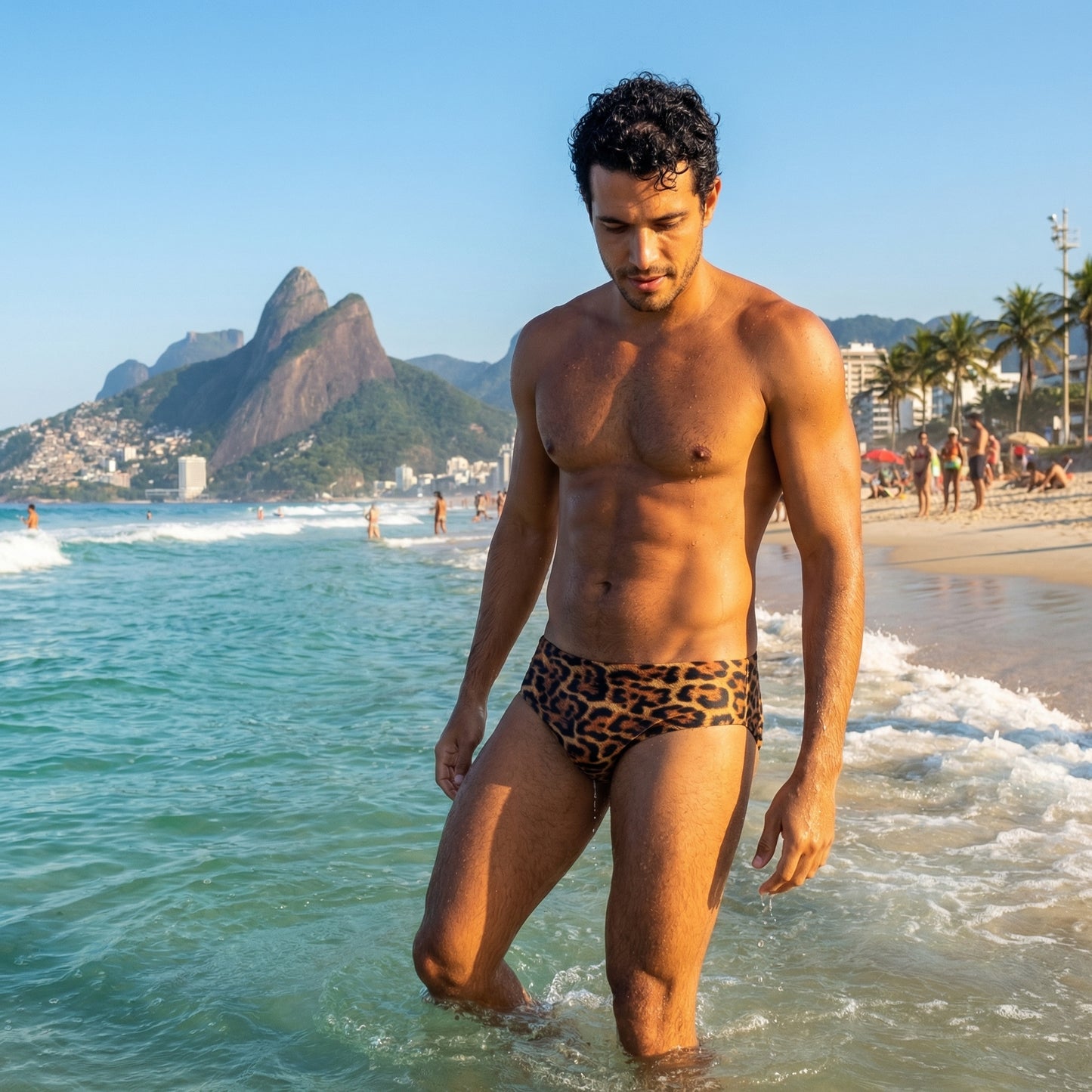 Leopard Print Swim Trunks