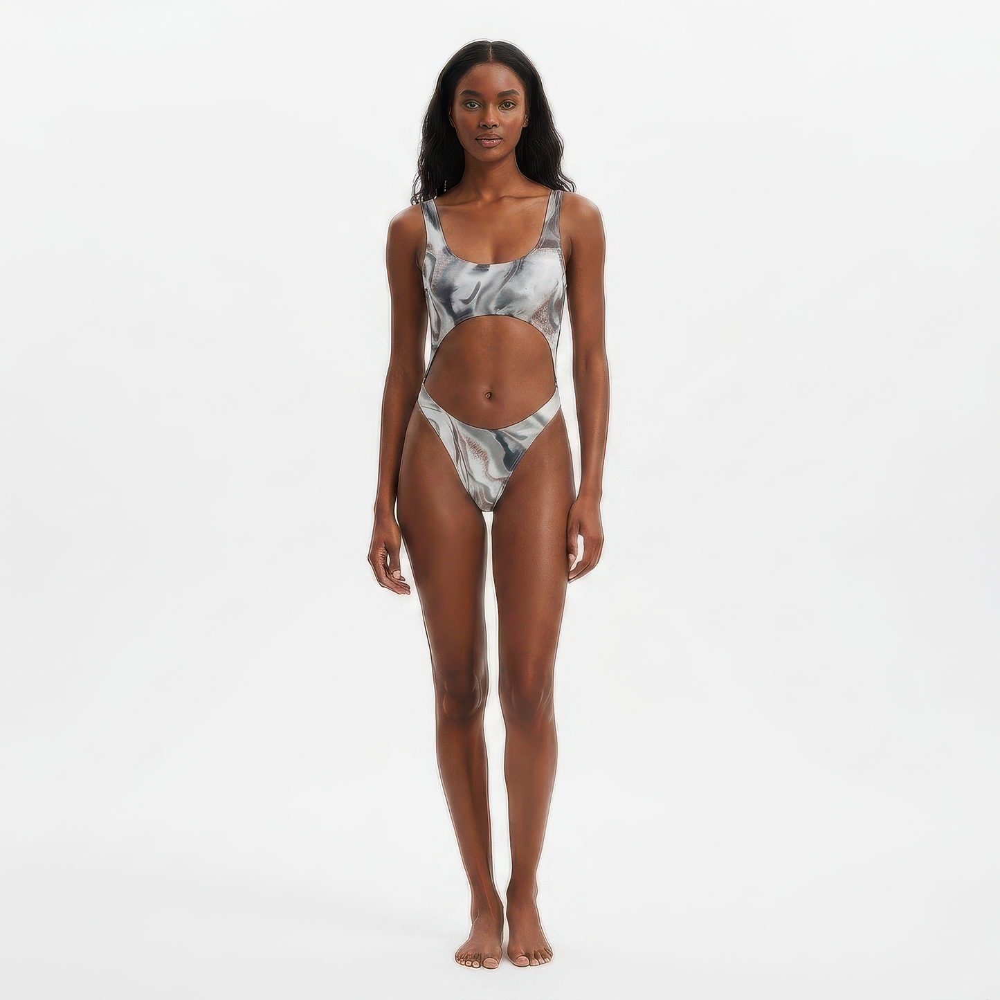 Titanium Water High-Waisted One-Piece Swimsuit