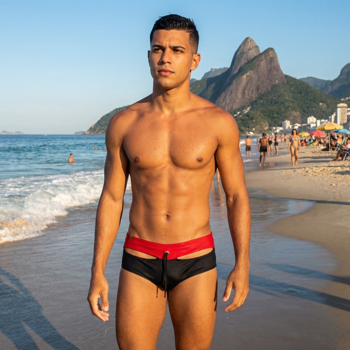 Twin Red Swim Trunks w/Adjustable Waist